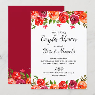 Watercolor Floral Boda Parejas Ducha Invitación