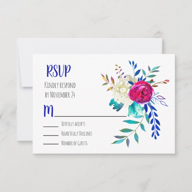 Watercolor Floral Boho Moda RSVP (Anverso)