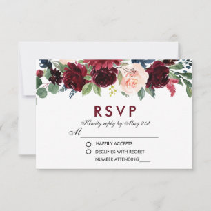 Watercolor Floral Borgoña Boda azul RSVP B