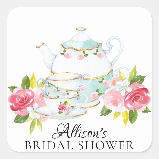 Watercolor Floral Bridal Tea Fiesta Sello para sob (Anverso)