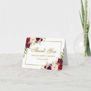 Watercolor Floral Burgundy Boda Nota de agradecimi