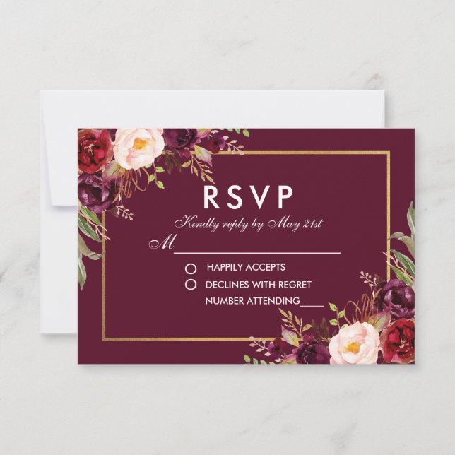 Watercolor Floral Burgundy Wedding RSVP BG (Anverso)