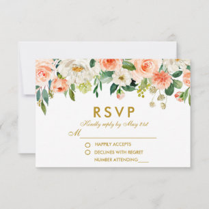 Watercolor Floral Coral Gold RSVP Boda