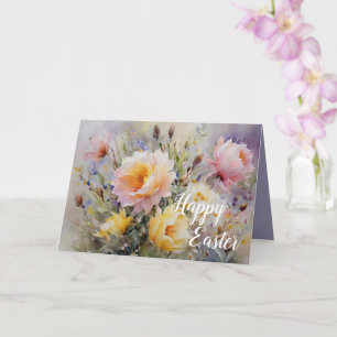 Watercolor Floral Feliz Tarjeta de Saludo de Pascu