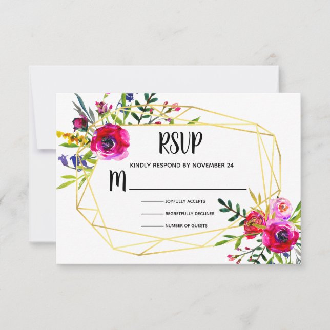 Watercolor Floral Gold Geométrico RSVP (Anverso)