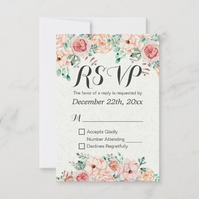 Watercolor Floral & Gold Script Wedding Respuesta  (Anverso)