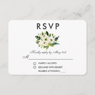 Watercolor Floral Green Wedding RSVP