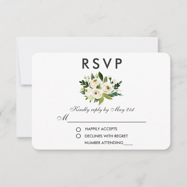 Watercolor Floral Green Wedding RSVP (Anverso)