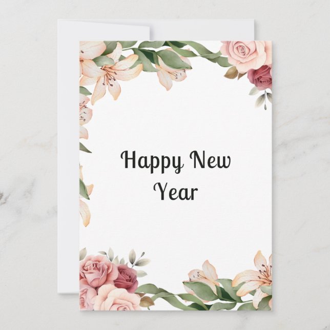 Watercolor floral hermosa tarjeta plana de año nue (Anverso)