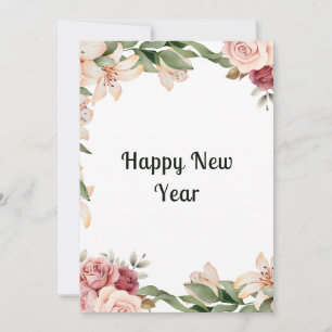 Watercolor floral hermosa tarjeta plana de año nue
