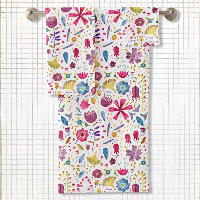 Watercolor Floral Moderno (Watercolor wildflower pattern art bathroom towel set)