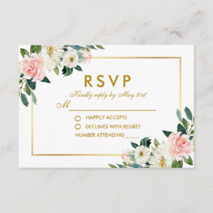 Watercolor Floral Oro Blanco Rosa Boda RSVP Pk