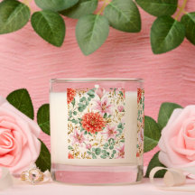 Watercolor Floral Pink Rose Wedding Candle |
