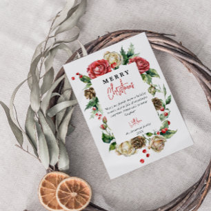 Watercolor Floral Rojo Berries Feliz Navidad