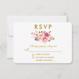 Watercolor Floral Rosa Rubor Gold Wedding RSVP