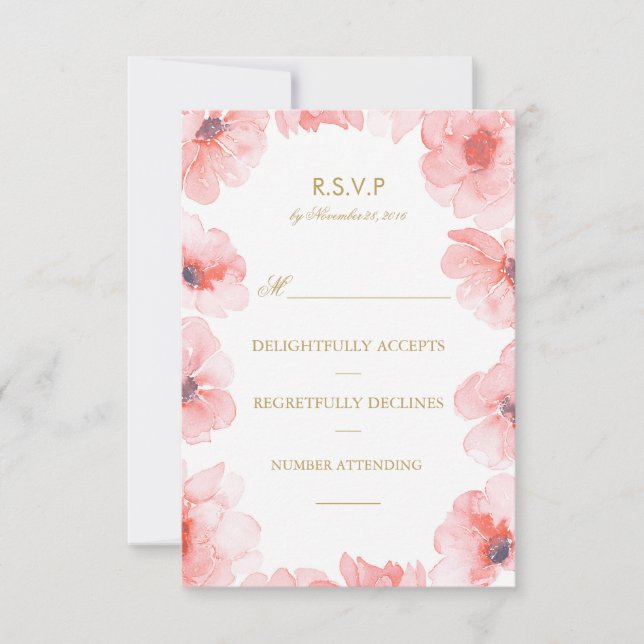 Watercolor Floral Rosa Wreath Wedding Rsvp (Anverso)