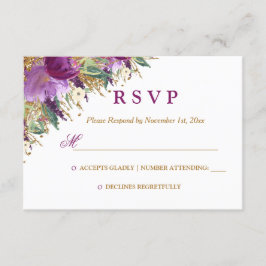 Watercolor Floral Sparkling Amethyst Wedding RSVP