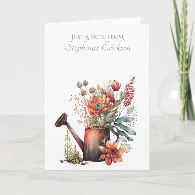 Watercolor Floral Watering Can, Rustic Botanical (Anverso)