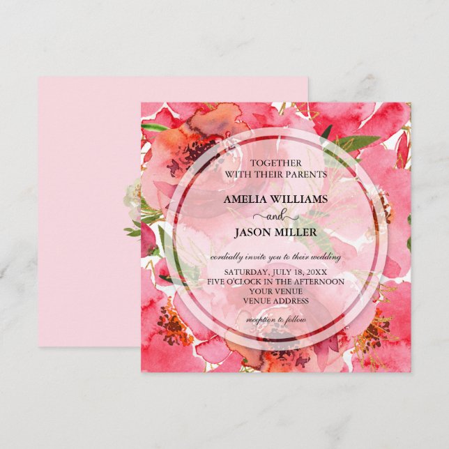Watercolor Floral Wedding Invitations (Anverso / Reverso)