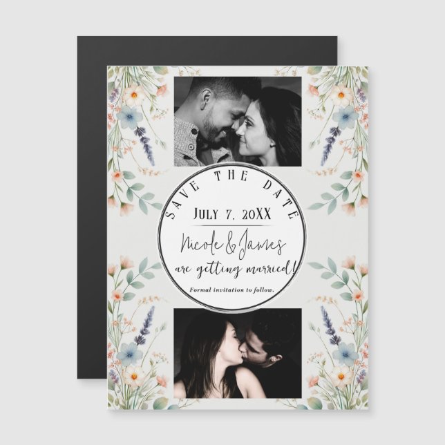 Watercolor Floral Wildflower Spring Save the Date (Anverso/Reverso)