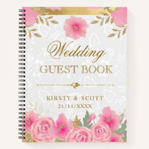 Watercolor Flores rosas Boda Libro de invitados