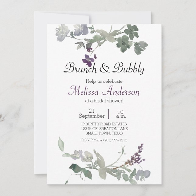Watercolor Flores silvestres Lavender Brunch Brida (Anverso)