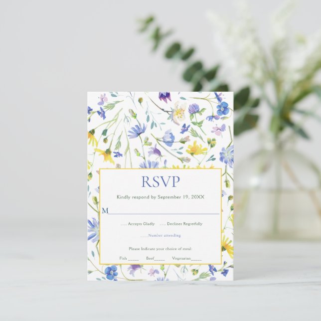 Watercolor Flores silvestres Wedding RSVP (Anverso de pie)