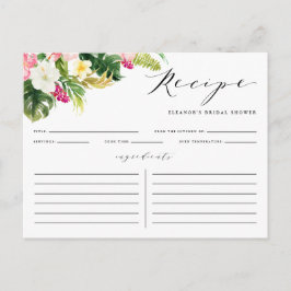 Watercolor Flores Tropicales Tarjeta de Receta de 