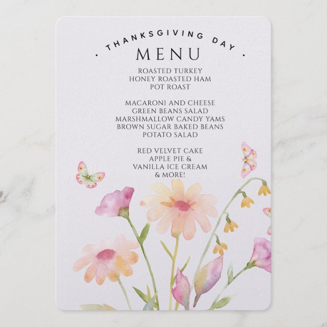watercolor flower editable menu card  (Anverso)