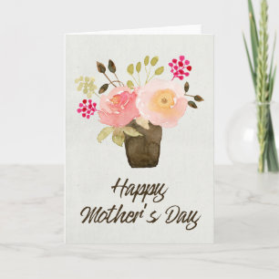 Watercolor Flower Pot - Tarjeta feliz del día de l
