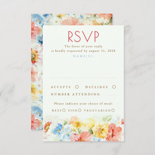 Watercolor Flowers Elegant Wedding RSVP (Anverso / Reverso)