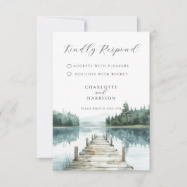 Watercolor Forest Mountain Lake Wedding RSVP