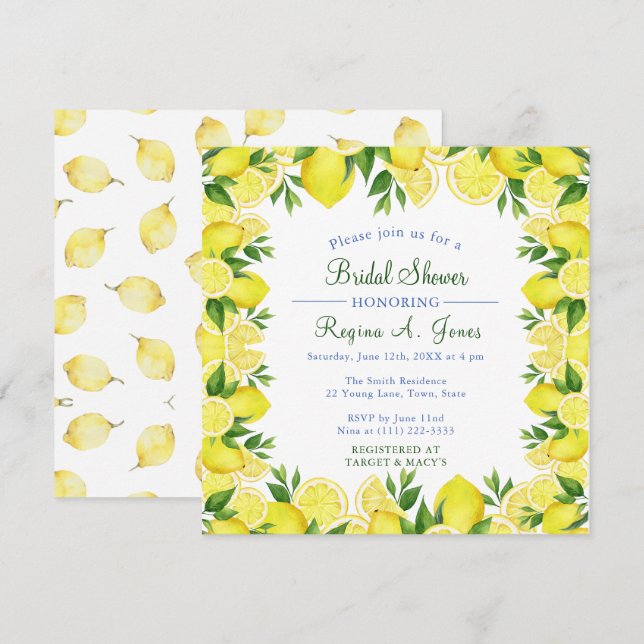 Watercolor Fruto de limón floral borde transparent (Anverso / Reverso)