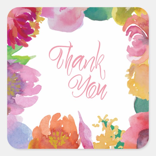 Watercolor Garden Wedding Gracias Pegatinas (Anverso)