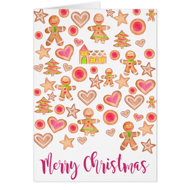 Watercolor Gingerbread Cookes Feliz Navidad (Frente)