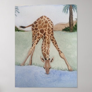 Watercolor Giraffe Agua potable Poster de arte