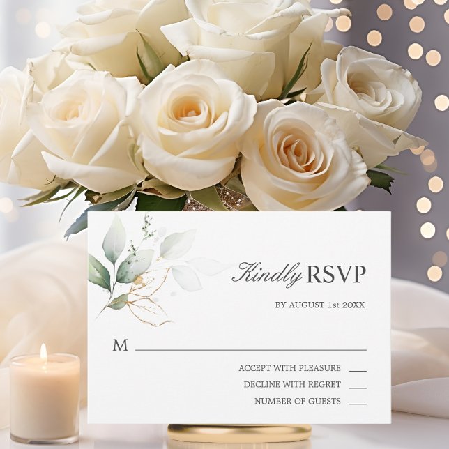 Watercolor Gold Green Leaves RSVP Boda (Watercolor Gold Green Leaves RSVP Wedding)