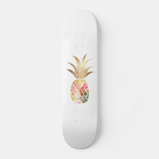 Watercolor Gold Pineapple Skateboard (Anverso)