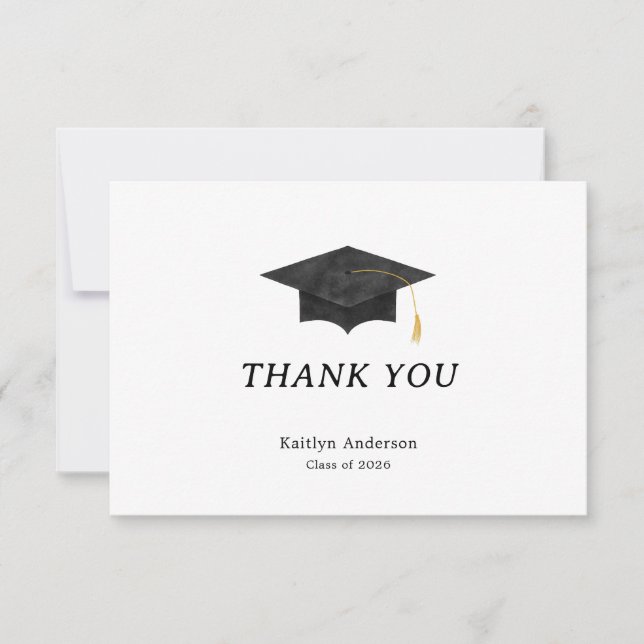 Watercolor Graduation Cap Thank You Card (Anverso)