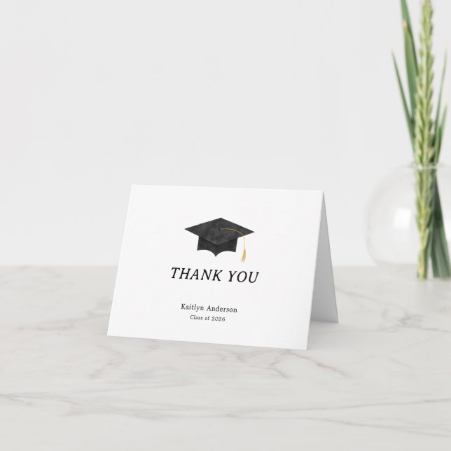 Watercolor Graduation Cap Thank You Folded Card (Anverso)