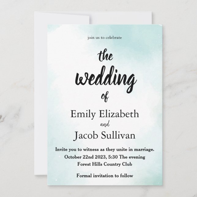 Watercolor Green El Boda De La Invitación (Anverso)