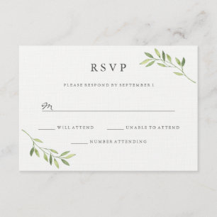 Watercolor Green Leaf Wedding RSVP