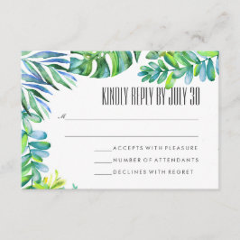 Watercolor Green Leaves Greenery Wedding RSVP
