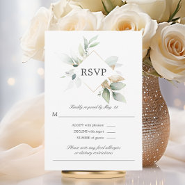 Watercolor Greenery Gold Leaves Boda Tarjeta RSVP