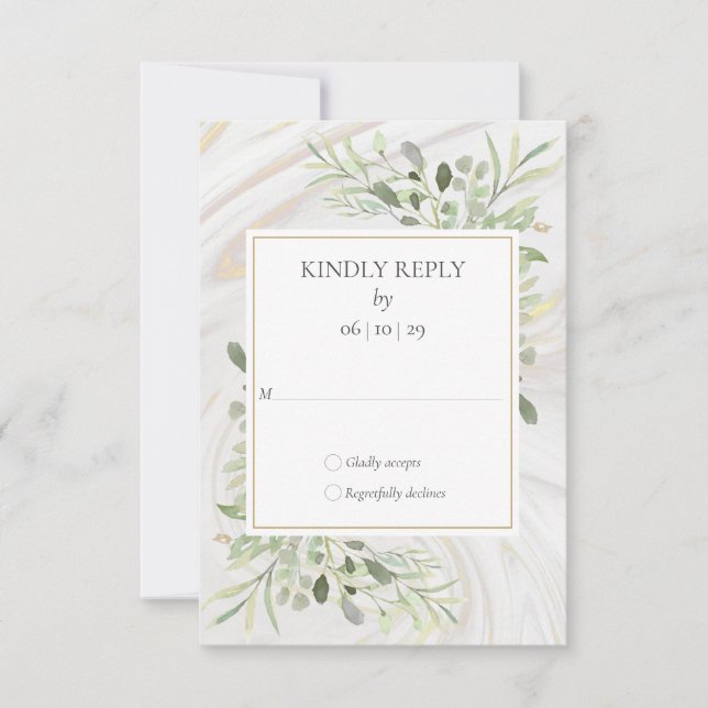 Watercolor Greenery Marble Swirl Wedding RSVP (Anverso)