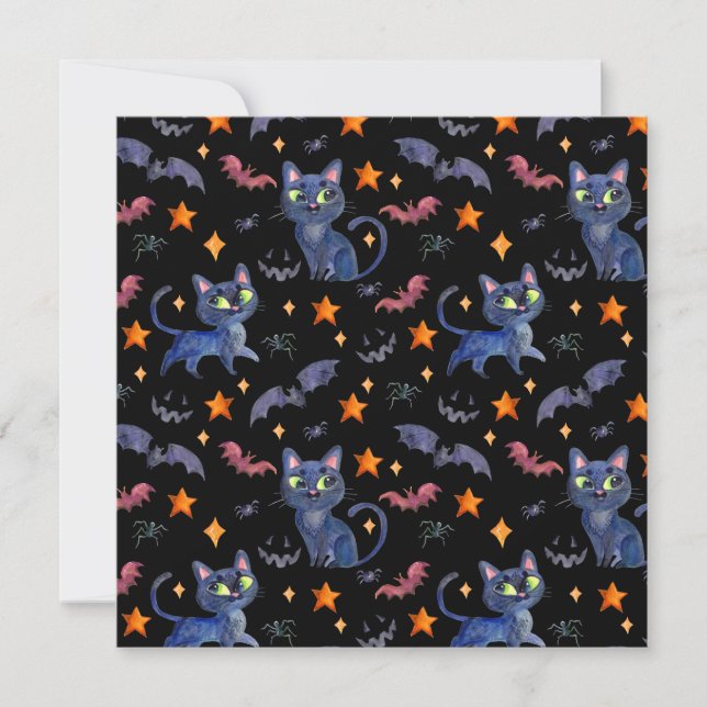 Watercolor Halloween illustration with black cats  (Anverso)