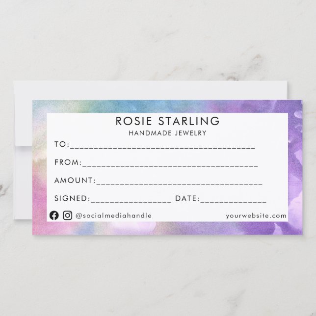 Watercolor Handmade Business Gem Heart Voucher (Reverso)