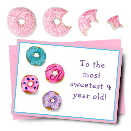 Watercolor Happy 4º cumpleaños Tarjeta de donuts c