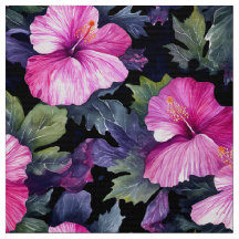 Watercolor Hibiscus (Dark III) Tela