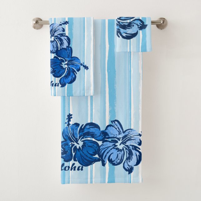 Watercolor Hibiscus Hawaiian Stripe - Azul (In situ)